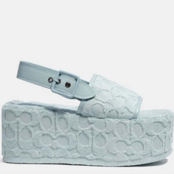 Coach Noelle Sandal In Signature Terry Cloth Blue Size 8.5 B NEW - Picture 2 of 16